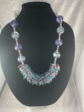Handcrafted Plastic, Amethyst & Stirling Beaded Bold Statement Necklace